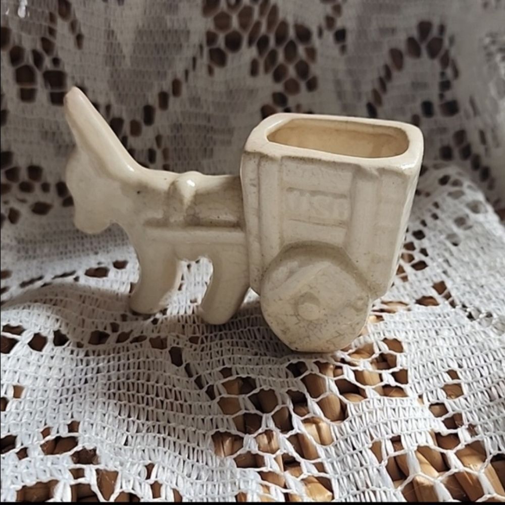 Vintage Donkey Pulling Cart Planter